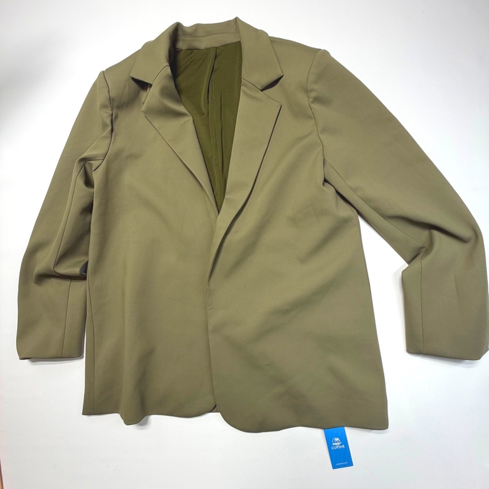 Cupshe Women's Blazer L Olive Green Stretch Soft Lined Minimalist Jacket